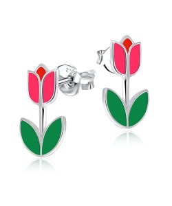 Pink Tulip Silver Ear Stud STS-3467